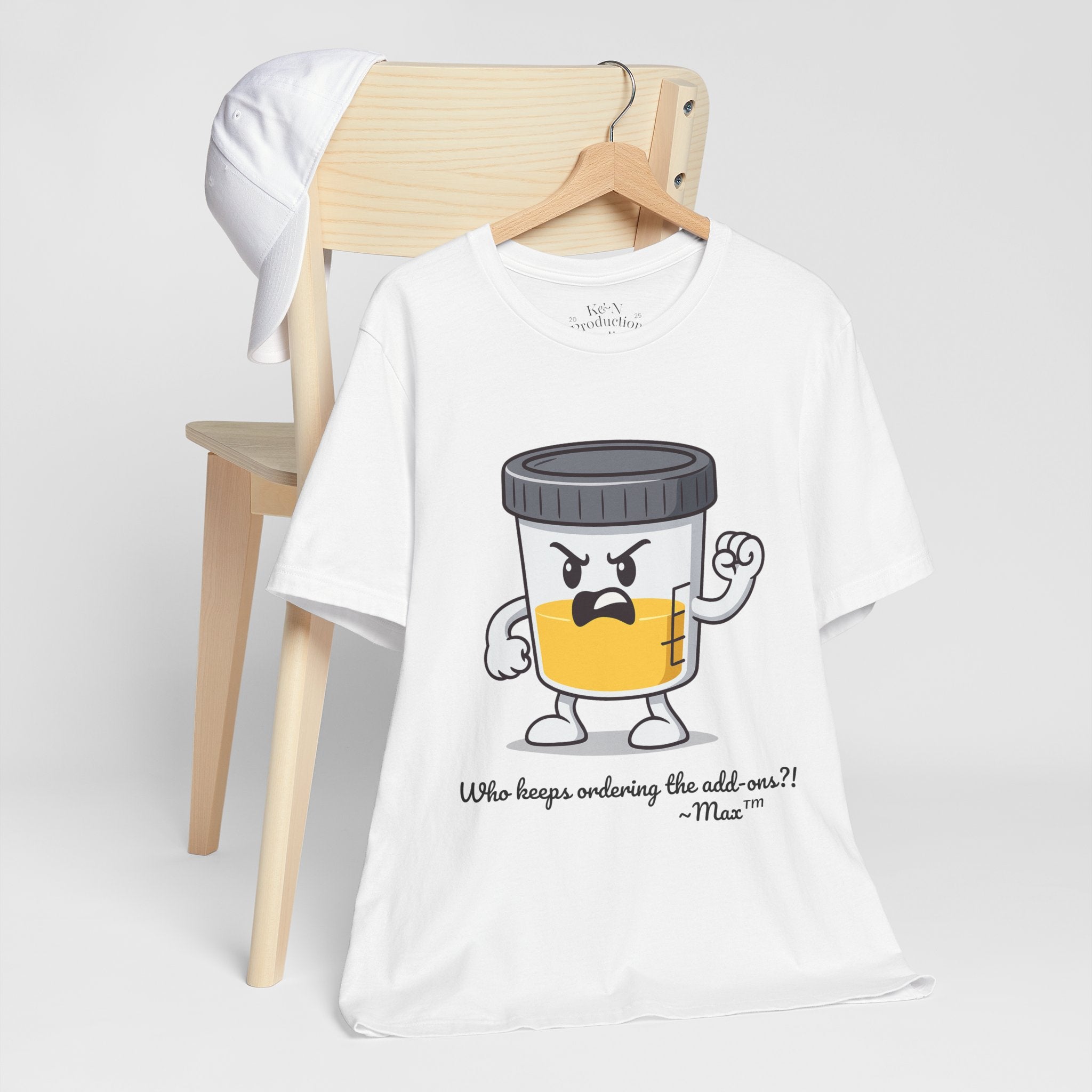 Max™ “Who Keeps Ordering the Add-ons?!” T-Shirt – Customizable Lab Legends™ Character Tee by K&N Production Studios
