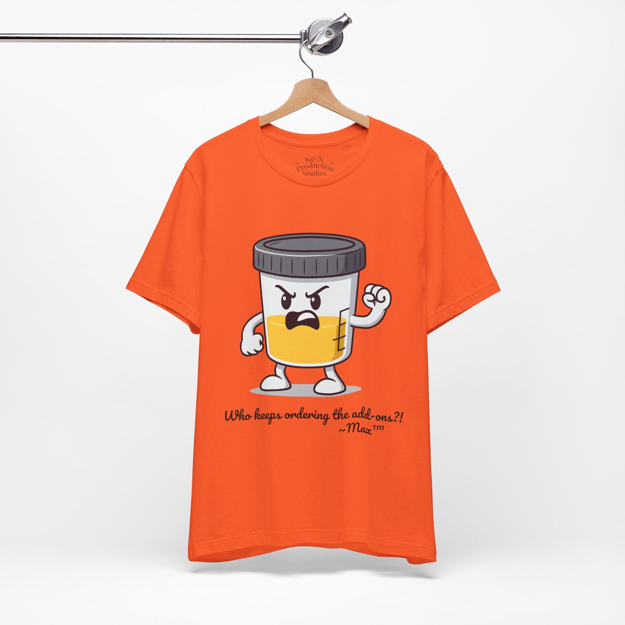 Max™ “Who Keeps Ordering the Add-ons?!” T-Shirt – Customizable Lab Legends™ Character Tee by K&N Production Studios