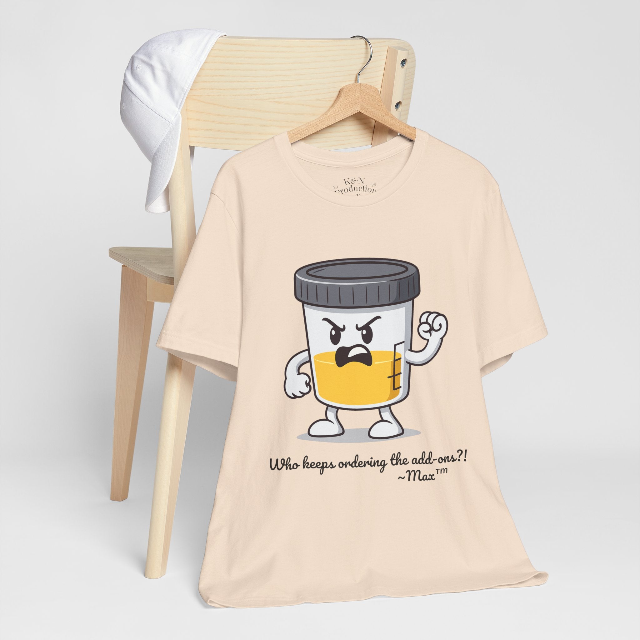 Max™ “Who Keeps Ordering the Add-ons?!” T-Shirt – Customizable Lab Legends™ Character Tee by K&N Production Studios
