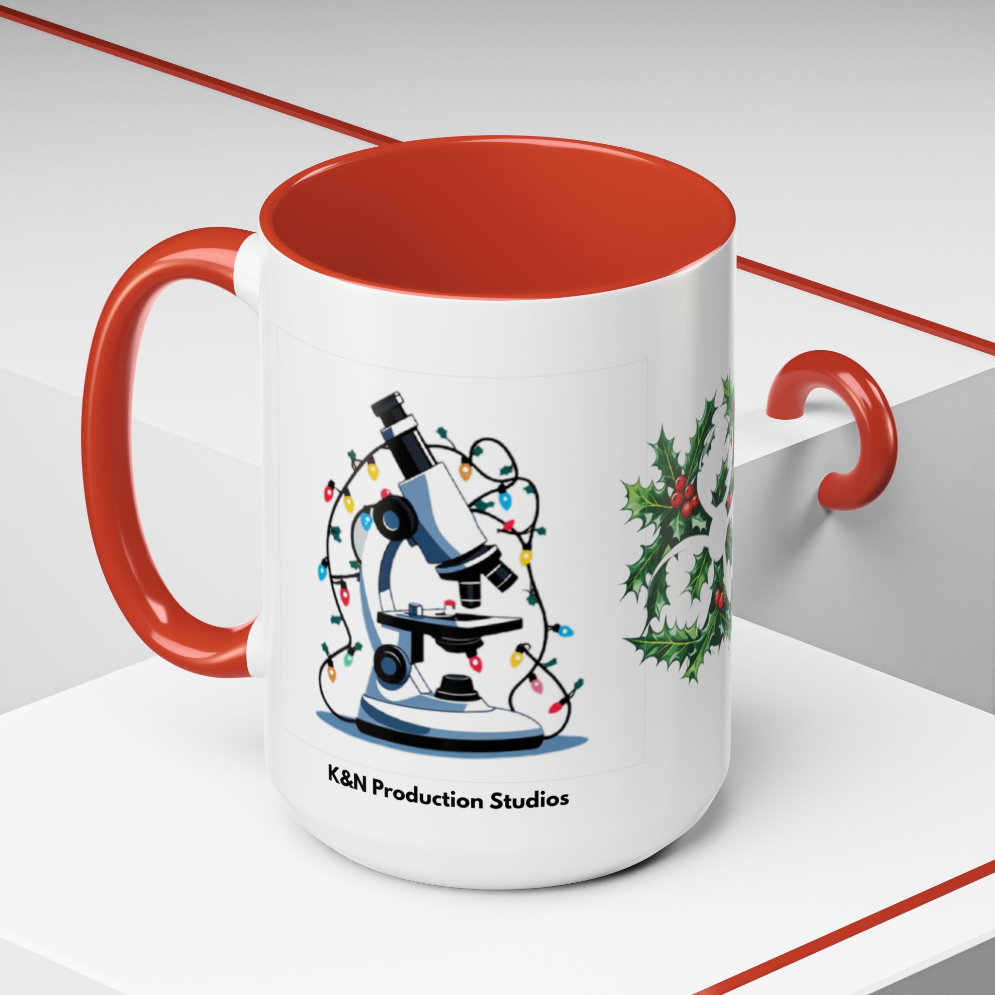 Giardia George™ Holiday Mug – Funny Science Christmas Gift with Microscope & Holly Biohazard