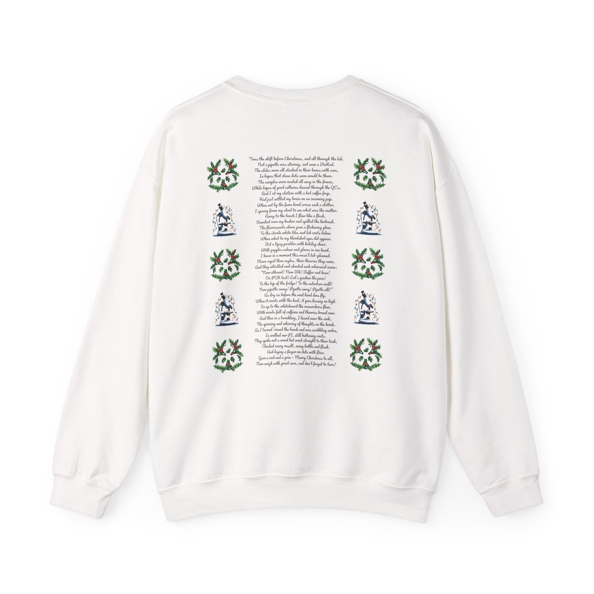 Science Holiday Sweatshirt – Microscope with Lights & Lab Poem “’Twas the Shift Before Christmas”